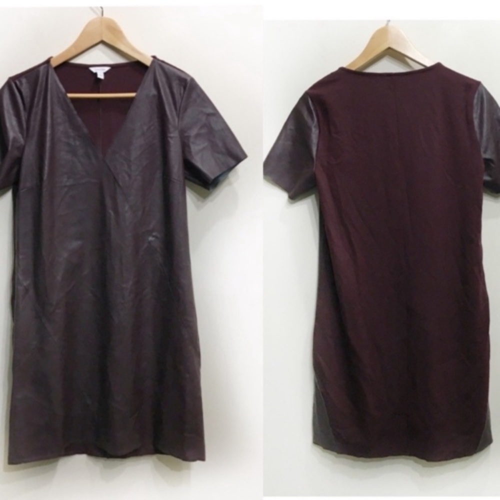 Calvin Klein Faux Leather Maroon Dress Back Stretchy Panel Size Medium
